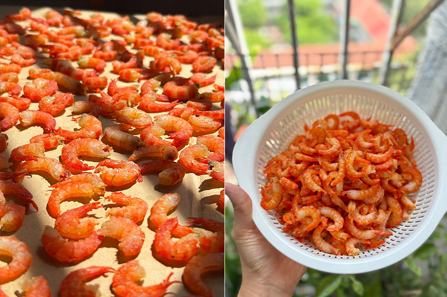 Phơi tôm dưới nắng to 2 đến 3 tiếng